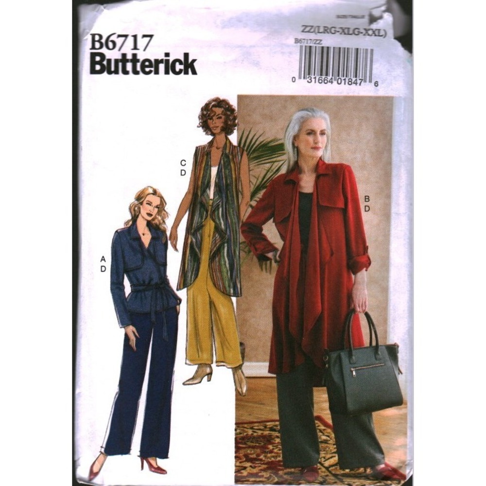 Butterick B6717 Sewing Pattern Misses Jacket Coat Vest Pants Size L